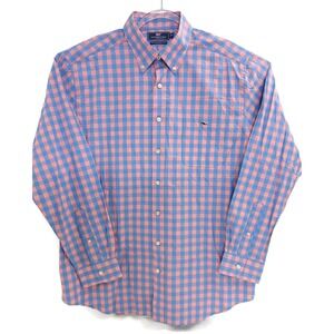 Vineyard Vines Shirt Mens Extra Large Pink Blue Gingham Slim Fit‎ Tucker Cotton